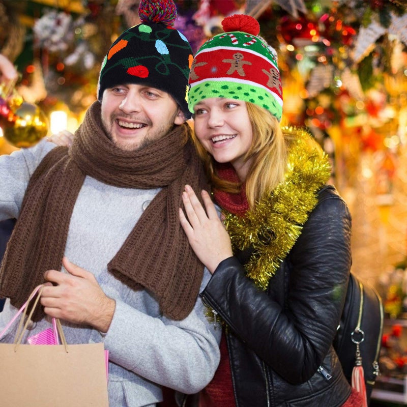 MGparty 2 Pack Christmas LED Light-up Knitted Beanie Hat Colorful with 3 Flashing Modes for Holiday Xmas Christmas Party Supplies(One Size Fits More) - Image 3